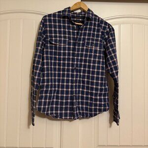 Banana Republic Men’s Navy and White Luxe Flannel untucked slim fit EUC